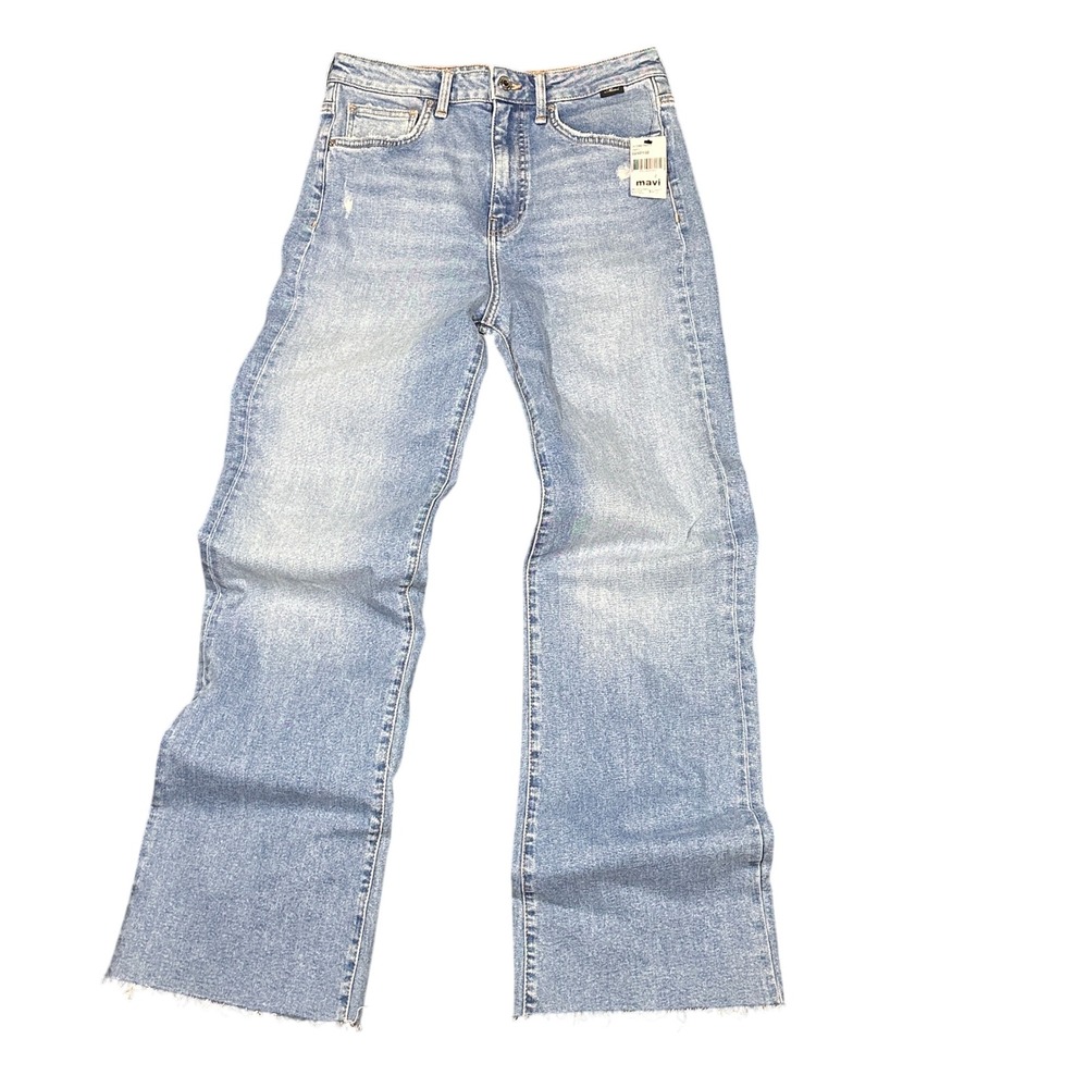 NWT Mavi Victoria Straight Leg Jeans Womens 27 Blue High Rise Distressed Raw Hem